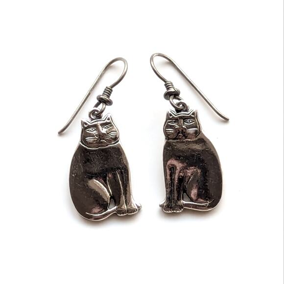 Vintage Laurel Burch Silver Tone Whimsigoth Southwestern Cat Dangle Hook Earring - Picture 1 of 3